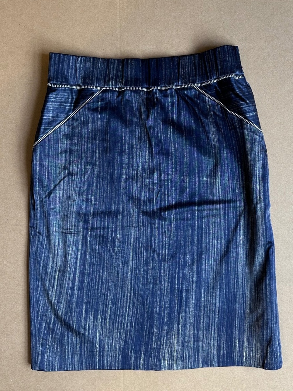 Alberto Makali Blue Metallic Streak Elastic Waist Pencil Skirt S
